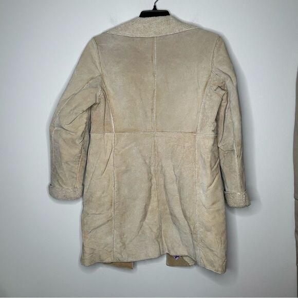 Vintage GUESS 90s 1990s Penny Lane Afghan Leather Tan Coat medium retro - Picture 7 of 10